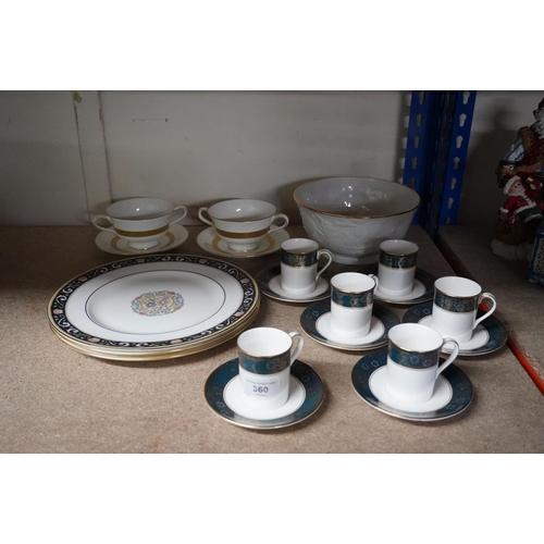 360 - Royal Doulton Carlyle pattern coffee cups and saucers, Wedgwood soup coupes and stands, Wedgwood and... 