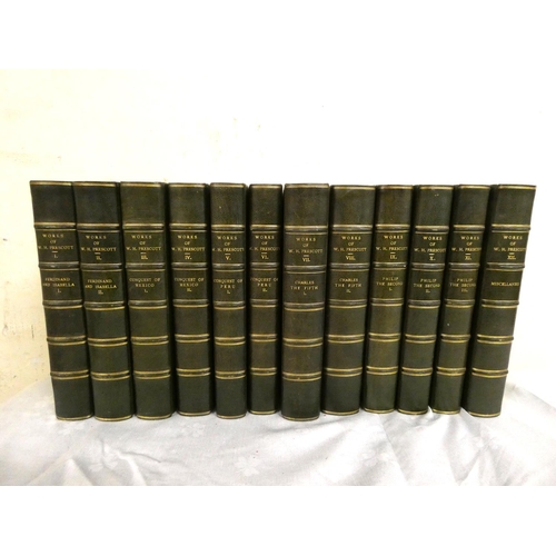 4 - PRESCOTT W. H.  The Complete Works, ed. by J. F. Kirk. The set of 12 vols. Nice half green morocco b... 