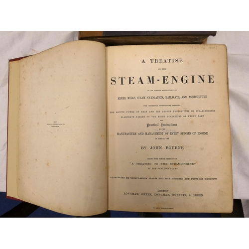 49 - BOURNE JOHN.  A Treatise on the Steam-Engine. Eng. plates & text illus. Quarto. Rebound red clot... 