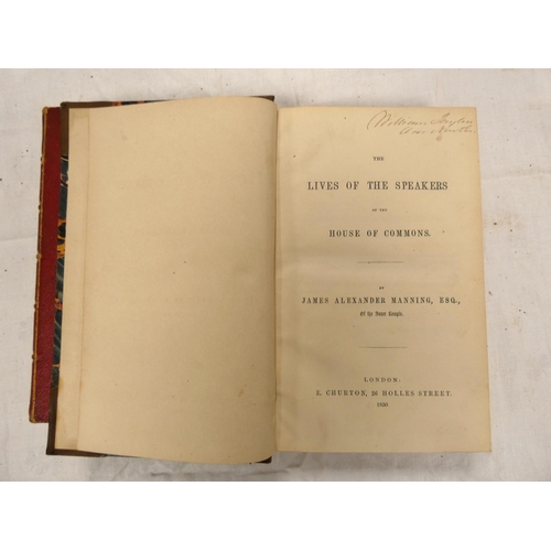 61 - MANNING JAMES A.  The Lives of the Speakers of the House of Commons. Royal 8vo. Half calf,... 