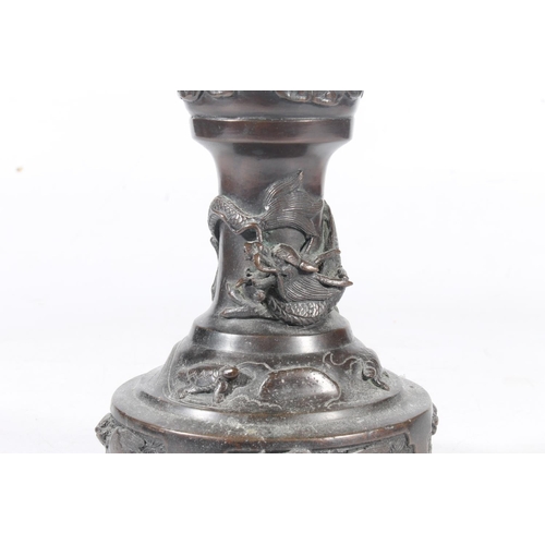 226 - Japanese Meiji period bronze lamp base, 24cm high.