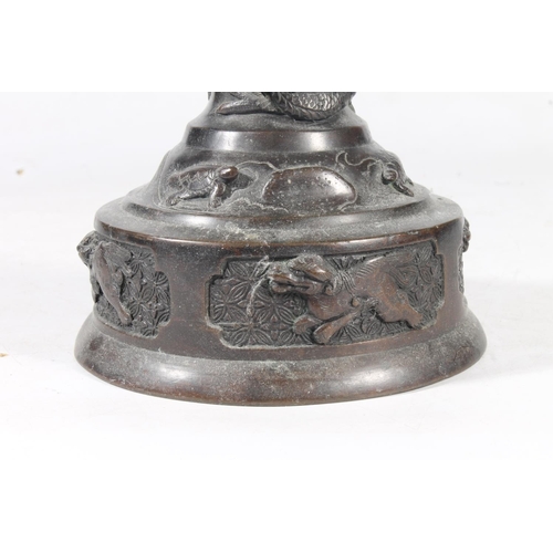 226 - Japanese Meiji period bronze lamp base, 24cm high.