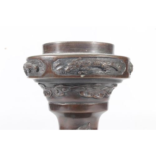 226 - Japanese Meiji period bronze lamp base, 24cm high.