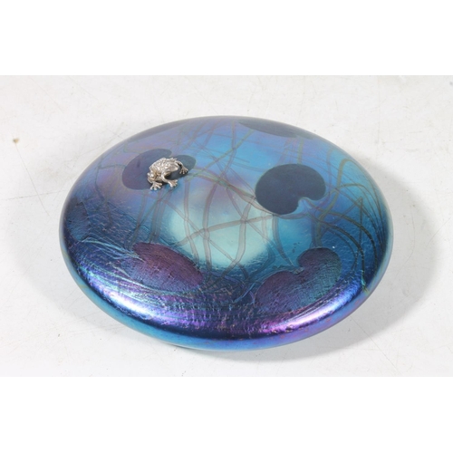 241 - John Ditchfield Glasform iridescent glass lily pad paperweight with applied frog.