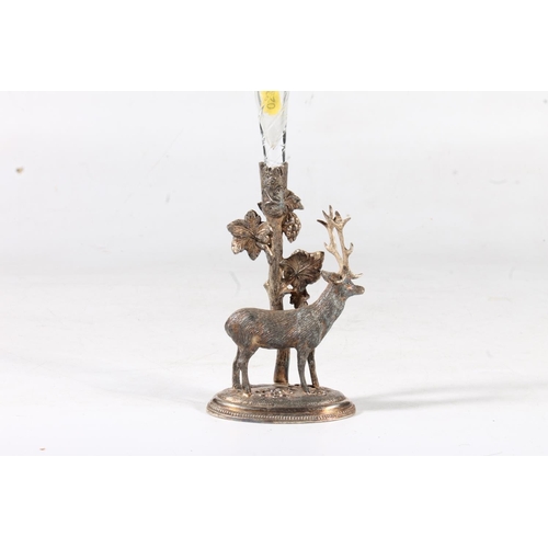 251 - Silver-plated and glass epergne in the form of a stag, 26cm high.