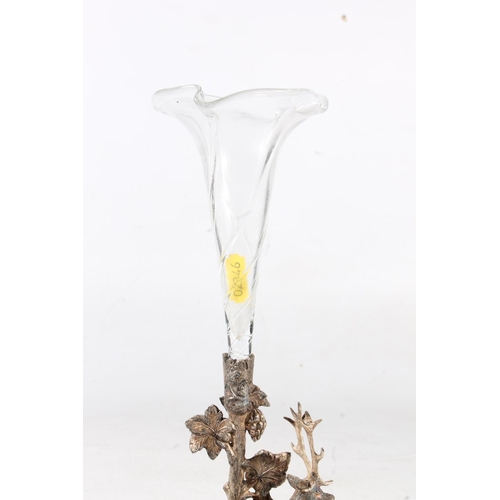 251 - Silver-plated and glass epergne in the form of a stag, 26cm high.