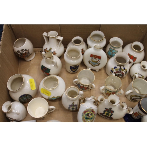 265 - Box containing crested china, mostly vases, jugs, etc.