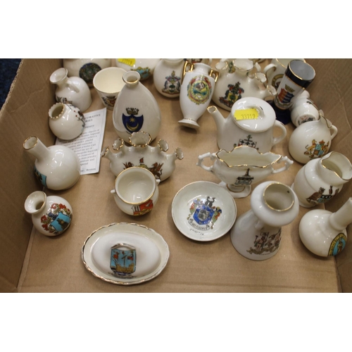 265 - Box containing crested china, mostly vases, jugs, etc.