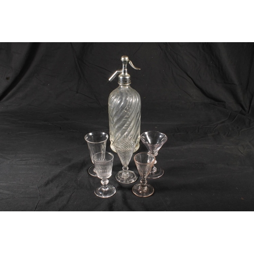 290 - Vintage H Gould of London soda syphon and five late 18th/early 19th century drinking glasses.