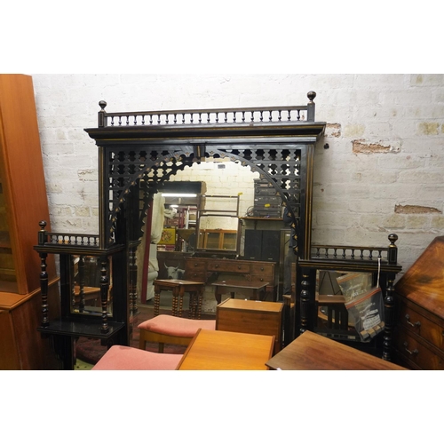 570 - Late 19th century Aesthetic style overmantle mirror painted in black and gilt.