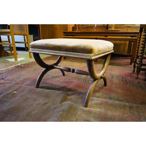 572 - Victorian rosewood X-frame stool with upholstered top, 37cm high.