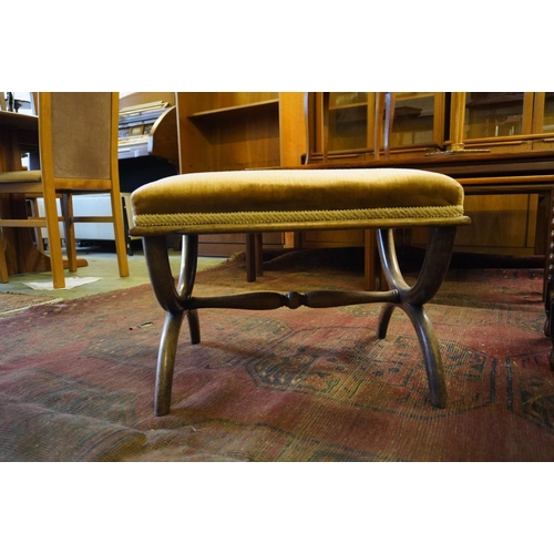 572 - Victorian rosewood X-frame stool with upholstered top, 37cm high.