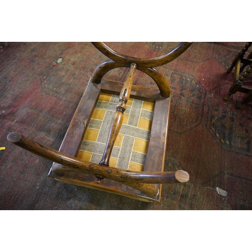 572 - Victorian rosewood X-frame stool with upholstered top, 37cm high.