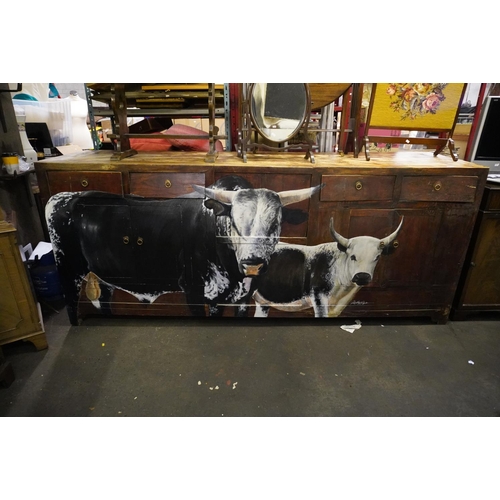 598 - Nguni South African dresser painted with cows by the artist Robby Kotejin, purchased from Ancestors ... 