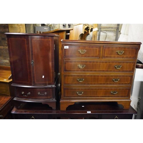 608 - Reproduction mahogany music cabinet and a mahogany chest of two short over three long drawers, 76cm ... 