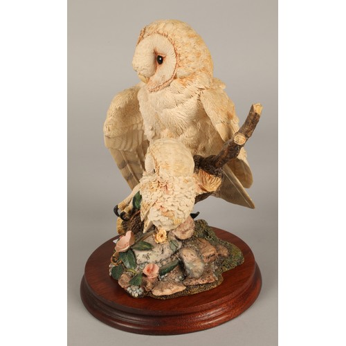 16 - Border Fine Arts Chiltern, The Russell Willis Collection WB71 Barn Owl and Chick figurine on wooden ... 