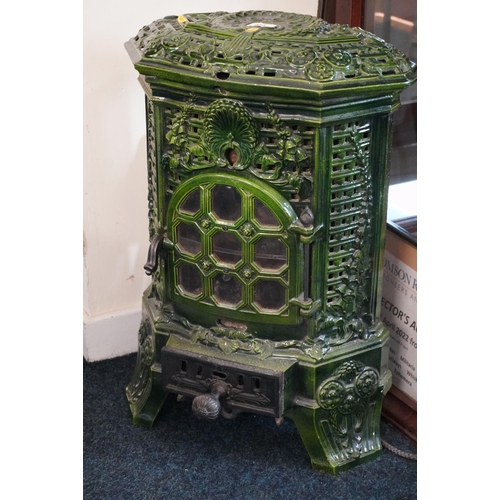 625 - French style cast iron green painted stove by Deville & Cie, Charlville model 450, 62cm high.