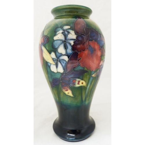 307 - William Moorcroft 'Anemone' pattern tube-lined vase in two-tone green and blue ground, marked to the... 