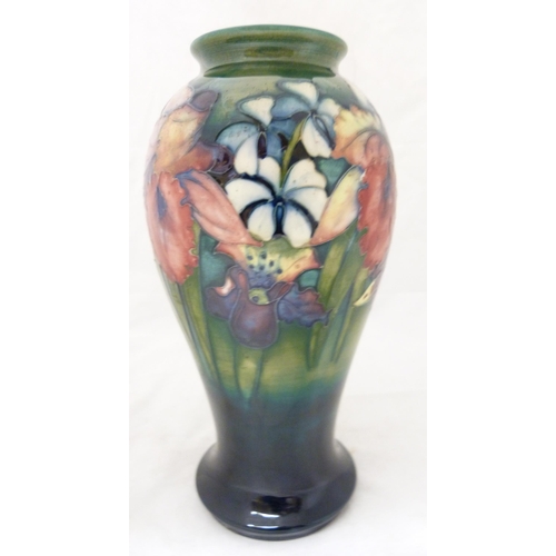 307 - William Moorcroft 'Anemone' pattern tube-lined vase in two-tone green and blue ground, marked to the... 