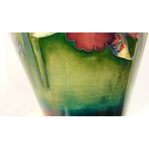 307 - William Moorcroft 'Anemone' pattern tube-lined vase in two-tone green and blue ground, marked to the... 