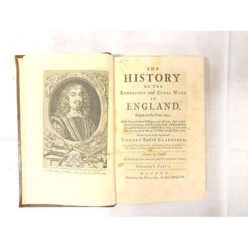 74 - CLARENDON EARL OF.  The History of the Rebellion & Civil Wars in England. 3 vols. in six. Half t... 