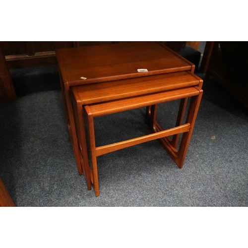 628 - Mid-century teak nest of three tables, stamped Moblur Jelsted, Danmark.