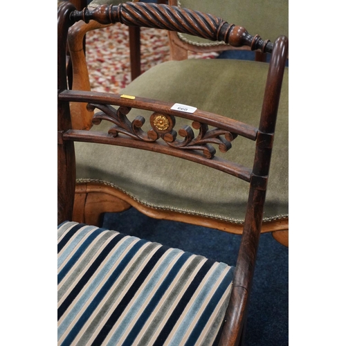 660 - Pair of Victorian walnut hall chairs.