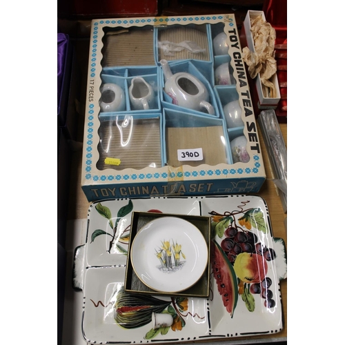 390D - Boxed toy teaset, a Royal Worcester dish, etc.