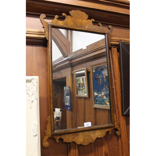 641 - Fret cut mahogany wall mirror, 78cm.