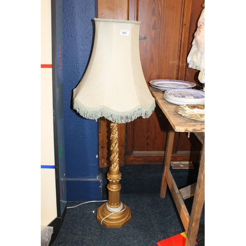 653 - Large gilt wood lamp, H113cm.