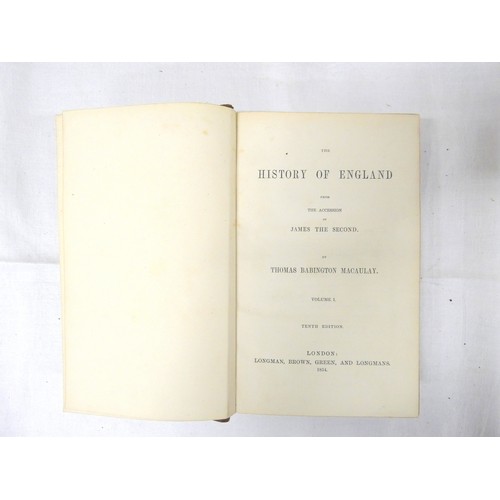 75 - MACAULAY T. B.  The History of England. The set of 5 vols. Large 8vo. Calf, gilt backs, marbled edge... 