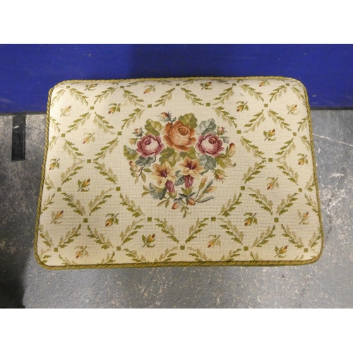 362 - Georgian mahogany pad foot stool, with later floral needlepoint and velour cushion top, on acanthus ... 