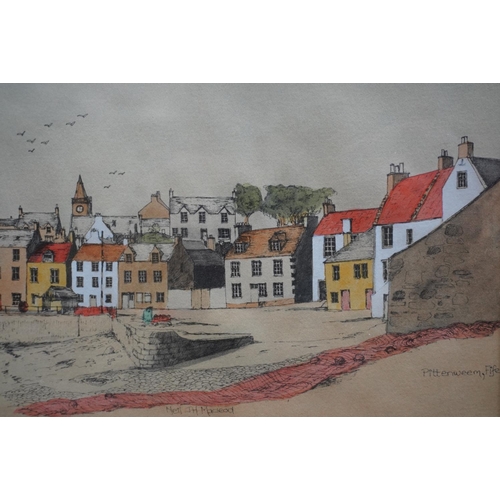 172 - NEIL J H MACLEOD, Pittenweem and Anstruther, pair of hand coloured prints, 14cm x 19cm, frames 22cm ... 