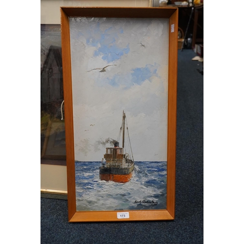 173 - IAN G ORCHARDSON, Lascar (1939) at Sea, oil painting on board, signed and dated 1978 lower right, 60... 