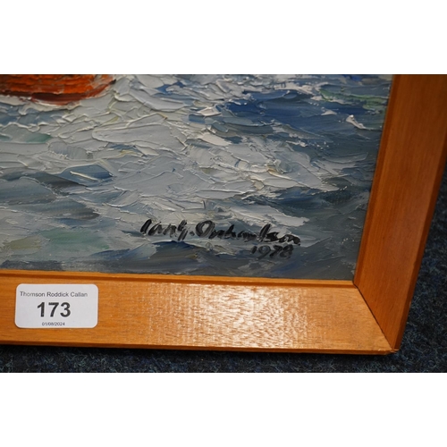 173 - IAN G ORCHARDSON, Lascar (1939) at Sea, oil painting on board, signed and dated 1978 lower right, 60... 