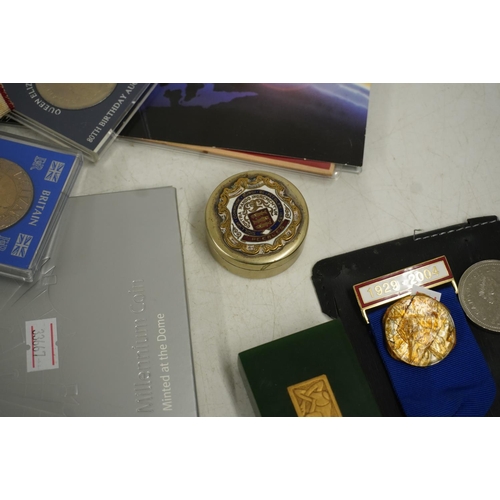 490A - Selection of various commemorative coins, ephemera, enamel badges, medals etc. (qty)