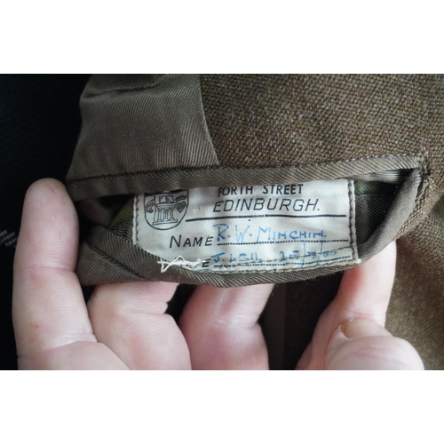 1735 - British army uniform, a khaki green jacket by Jardine and Sons of Edinburgh, having interior pocket ... 