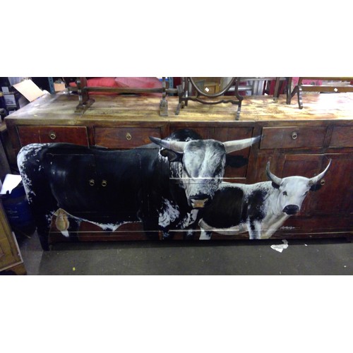 598 - Nguni South African dresser painted with cows by the artist Robby Kotejin, purchased from Ancestors ... 