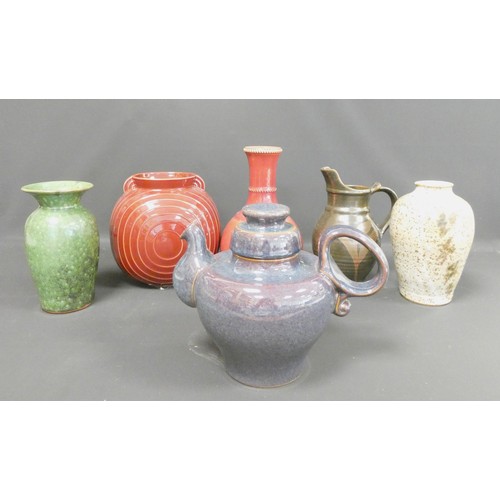 197 - Group of Studio pottery vases, to include a green glazed vase by North Devon, makers initials NP, mo... 