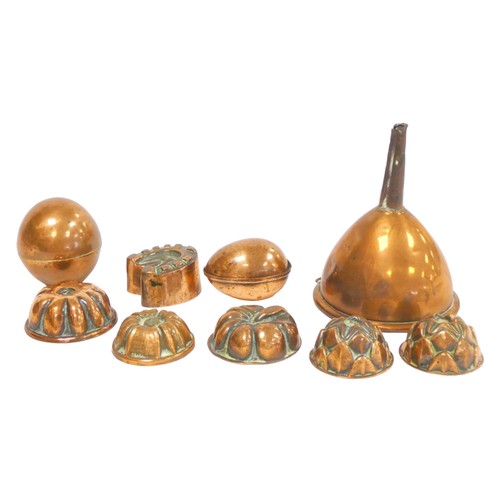 238 - Collection of miniature Victorian copper jelly and food moulds, late 19th century, to include two, t... 