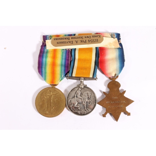 1254 - Medals of 11354 Private A W Davidson of the Kings Own Scottish Borderers KOSB comprising WWI war med... 