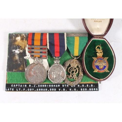 1076 - Medals of Captain R J Cunningham of the 5th Battalion Kings Own Scottish Borderers comprising a Boer... 