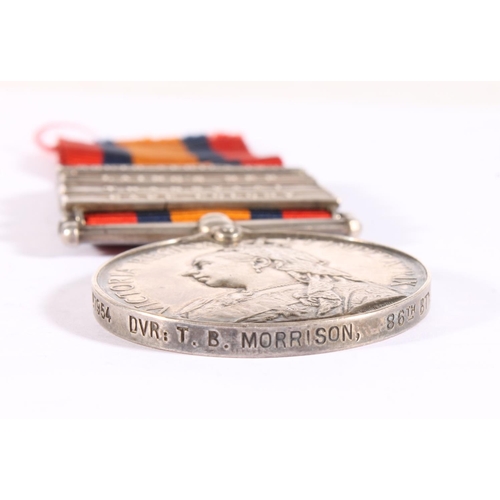 1086 - Medal of 67954 Driver T B Morrison of the 86th Battery Royal Field Artillery comprising Boer War Que... 