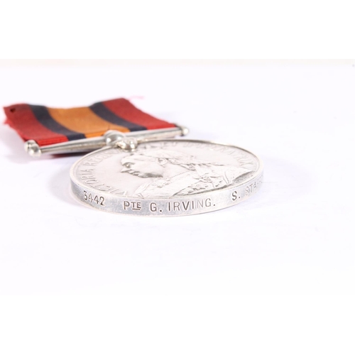 1099 - Medal of 3442 Private G Irving of the South Stafford Regiment comprising Boer War Queens South Afric... 