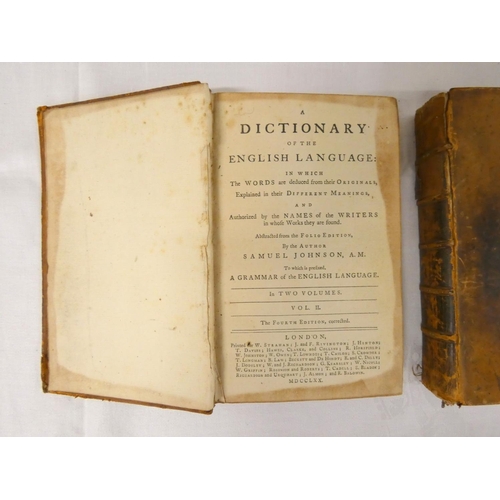 118 - JOHNSON SAMUEL.  A Dictionary of the English Language. 2 vols. Well worn calf, internal brownin... 