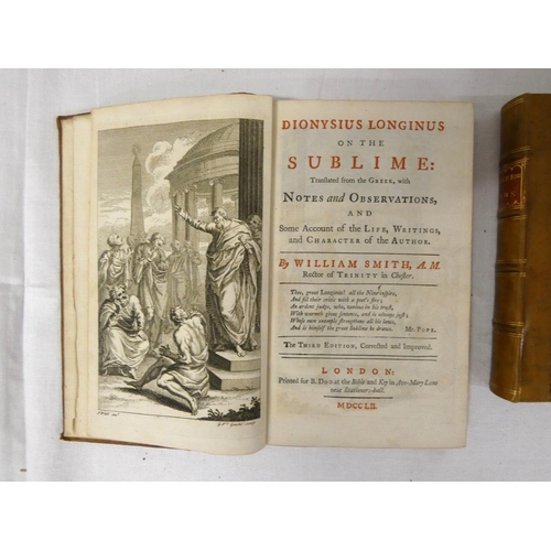 119 - SMITH WILLIAM (Ed).  Dionysius Longinus on the Sublime. Eng. frontis. Rubricated title. Ca... 