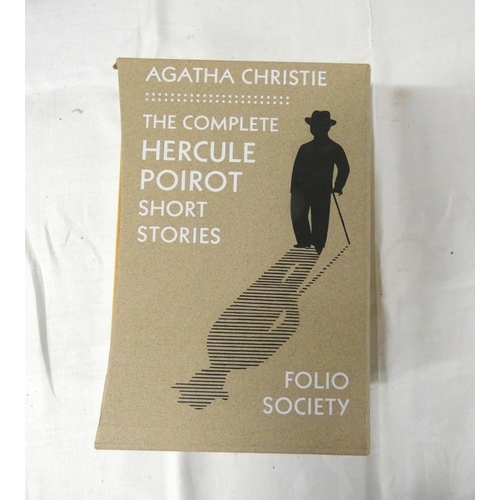 144 - Folio Society.  Hercule Poirot Stories, 3 vols. in slip case; also R. L. Stevenson, Travels, 3 vols.... 