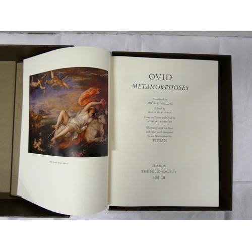 194 - Folio Society.   Ovid, Metamorphoses. Ltd. ed. 636/2750. Tipped in col. illus. Quarto. Brown Nigeria... 