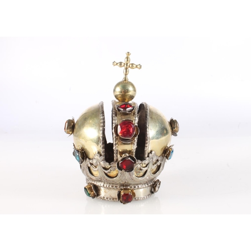 27 - 19th century gilt white metal crown in the manner of the 'Crown of the Virgin' with coloured glass s... 