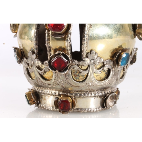 27 - 19th century gilt white metal crown in the manner of the 'Crown of the Virgin' with coloured glass s... 